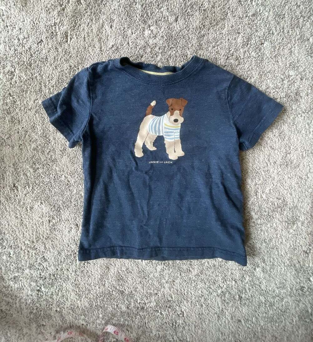 Janie and Jack Navy Blue Puppy Graphic Short Sleeve T-Shirt Size 4